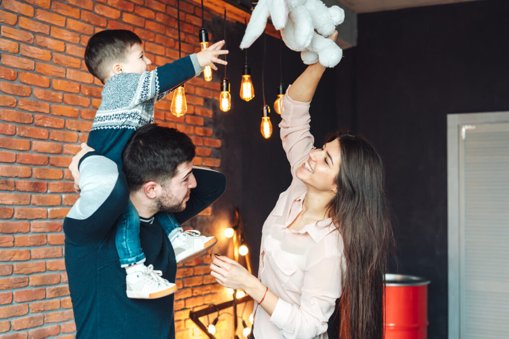 Young family having fun at home